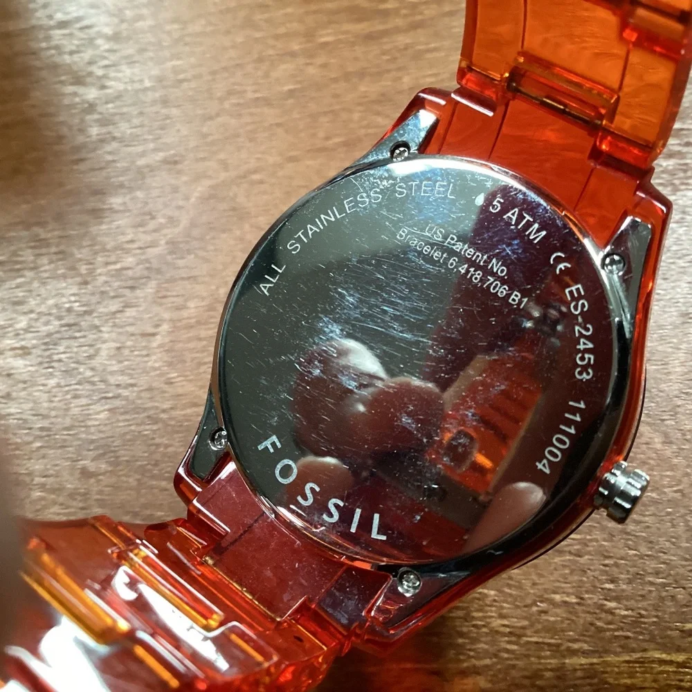 Fossil Stella Orange Acrylic Women’s Watch With Crystal Accented Bezel ES 2453
